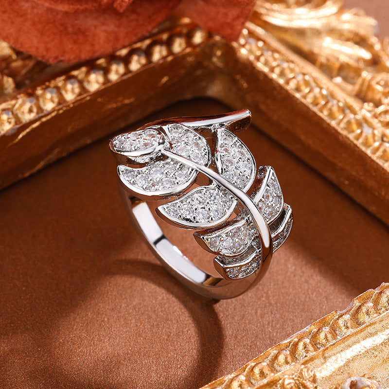 Exquisite Feather Ring Micro-inlaid Diamond Beautiful Wings Loose Ring