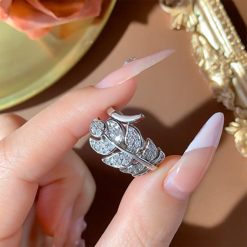 Exquisite Feather Ring Micro-inlaid Diamond Beautiful Wings Loose Ring