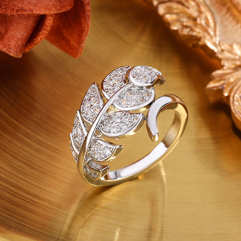 Exquisite Feather Ring Micro-inlaid Diamond Beautiful Wings Loose Ring