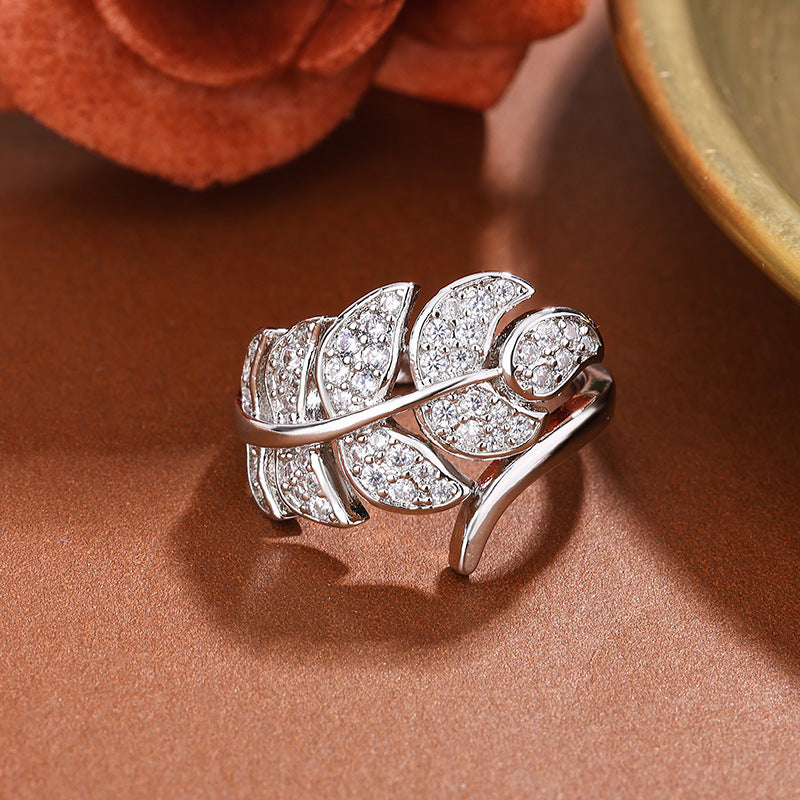 Exquisite Feather Ring Micro-inlaid Diamond Beautiful Wings Loose Ring