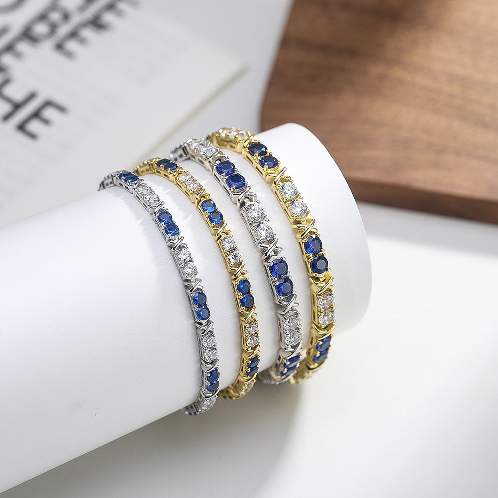 Hollow Cross Colorful Crystals Inlaid Open-ended Bracelet Sweet And Cool Temperament