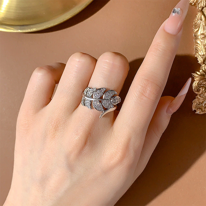 Exquisite Feather Ring Micro-inlaid Diamond Beautiful Wings Loose Ring