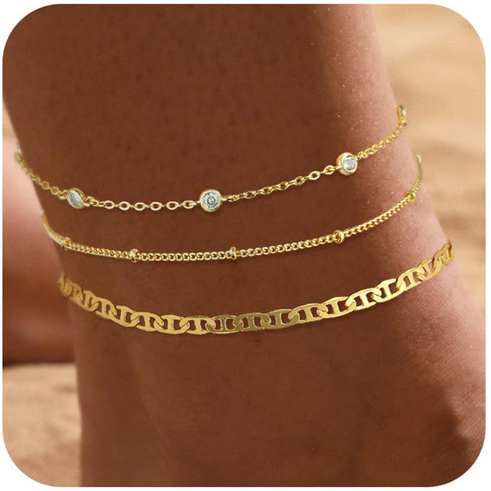 Personalized Trend Design Popular Heart-shaped Satellite Adjustable Anklet Suit