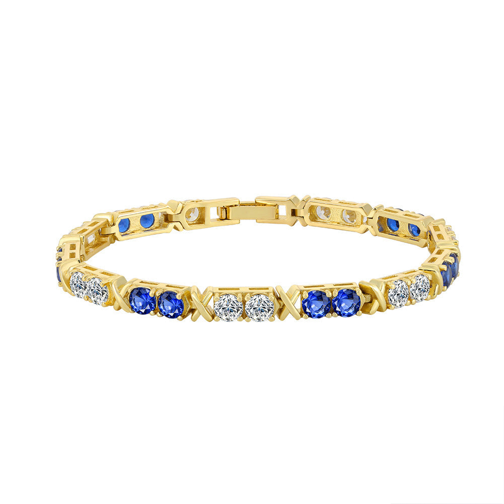 Hollow Cross Colorful Crystals Inlaid Open-ended Bracelet Sweet And Cool Temperament