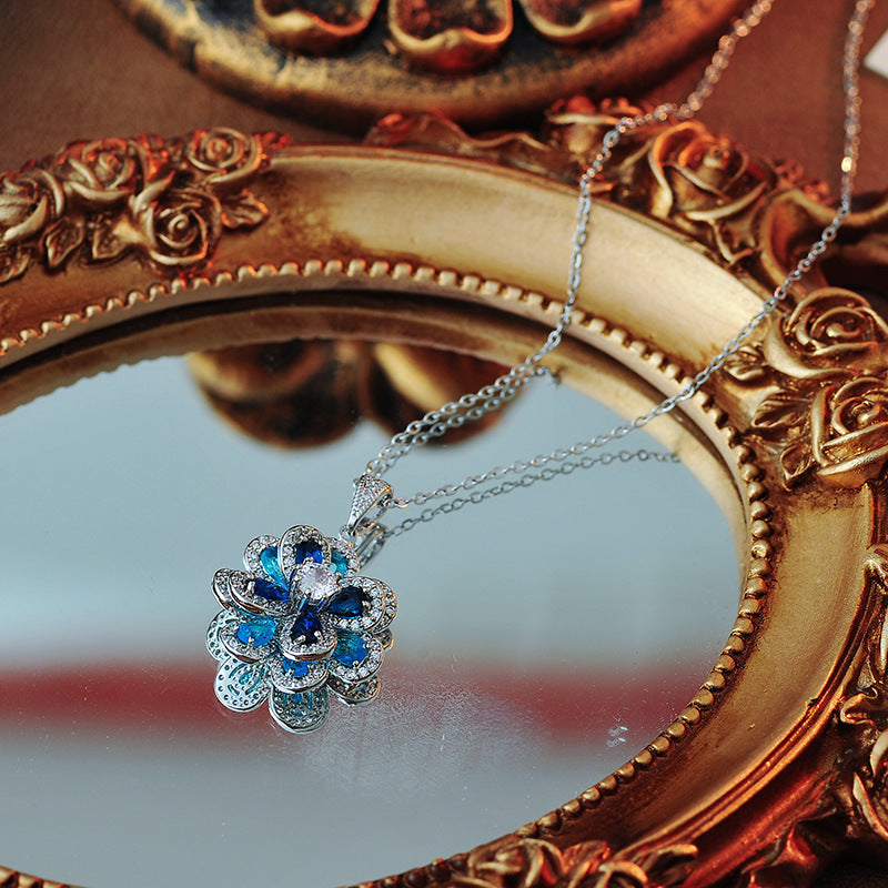 European And American Elegant Colorful Blue Zircon Flower Necklace