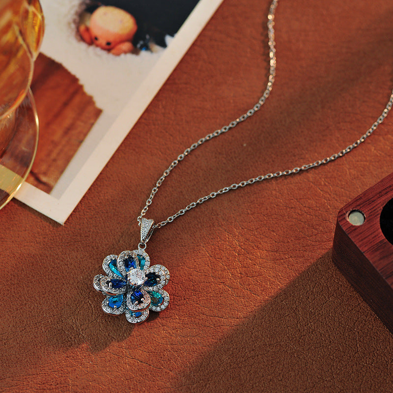 European And American Elegant Colorful Blue Zircon Flower Necklace