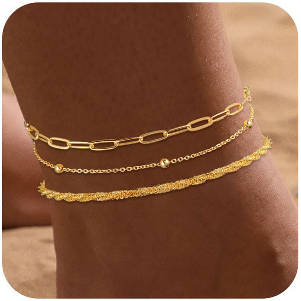 Personalized Trend Design Popular Heart-shaped Satellite Adjustable Anklet Suit