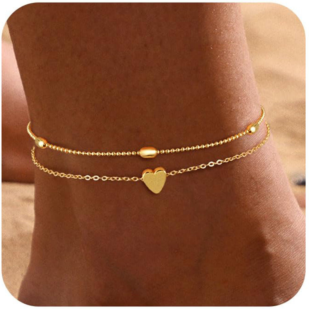 Personalized Trend Design Popular Heart-shaped Satellite Adjustable Anklet Suit