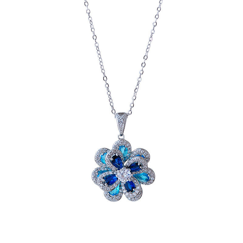 European And American Elegant Colorful Blue Zircon Flower Necklace